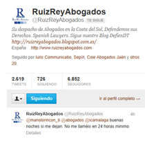 La cuenta de Twitter de Ruiz Rey Abogados