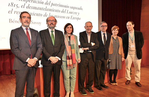 Ignacio Gomá (DG de Fundación Notariado; Raimundo Fortuñy, (Vcpte. FN); Bénédicte Savoy (directora Cátedra); Javier Solana (Pte. Patronato del Prado); Andrés Úbeda (director adjunto Conservación en Investigación del Museo del Prado); Marina Chinchilla, (directora adjunta de Administración del MP), y Javier Arnaldo, (director del Centro de Estudios del Museo del Prado)