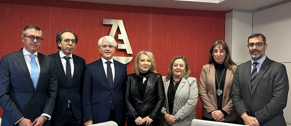Jesús Díaz, vocal de la Asociación Española de Abogados de Familia (AEAFA); Óscar Martínez, tesorero de la AEAFA; Salvador González, presidente de la Abogacía Española; María Dolores López-Muelas, presidenta de la AEAFA; Beatriz de Pablo, vicepresidenta, y Nerea Sologaistua y Ramón Quintano, vocales.